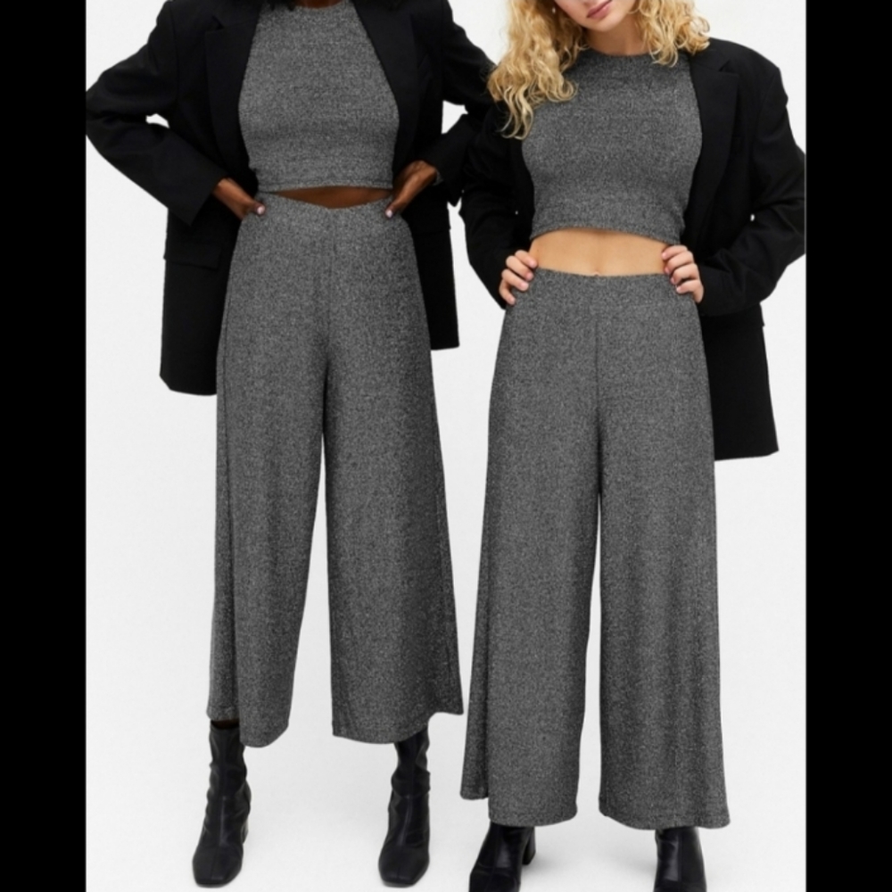 Monki Cilla Glitter Jersey Wide Leg Pants Size S EUC